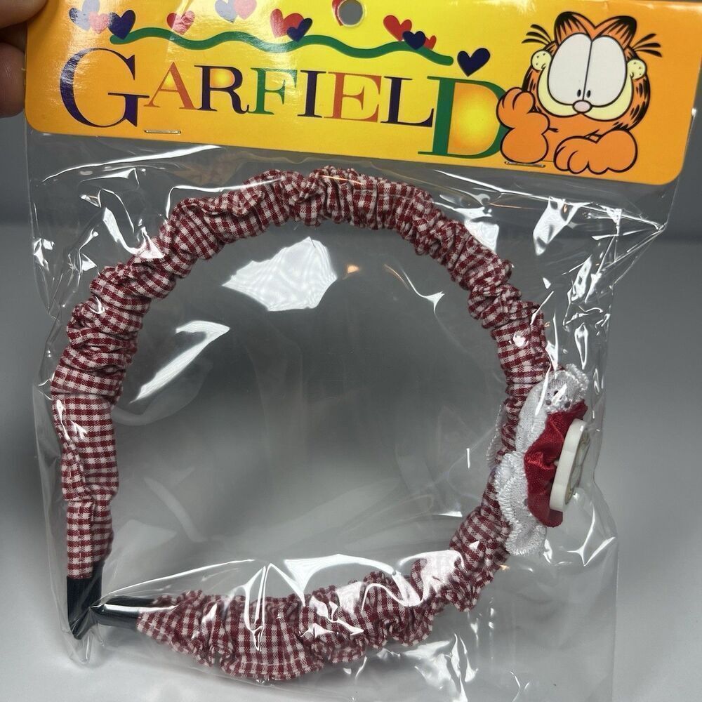 New GARFIELD Vintage Red Gingham Scrunchie Look Headband JIM DAVIS Cat